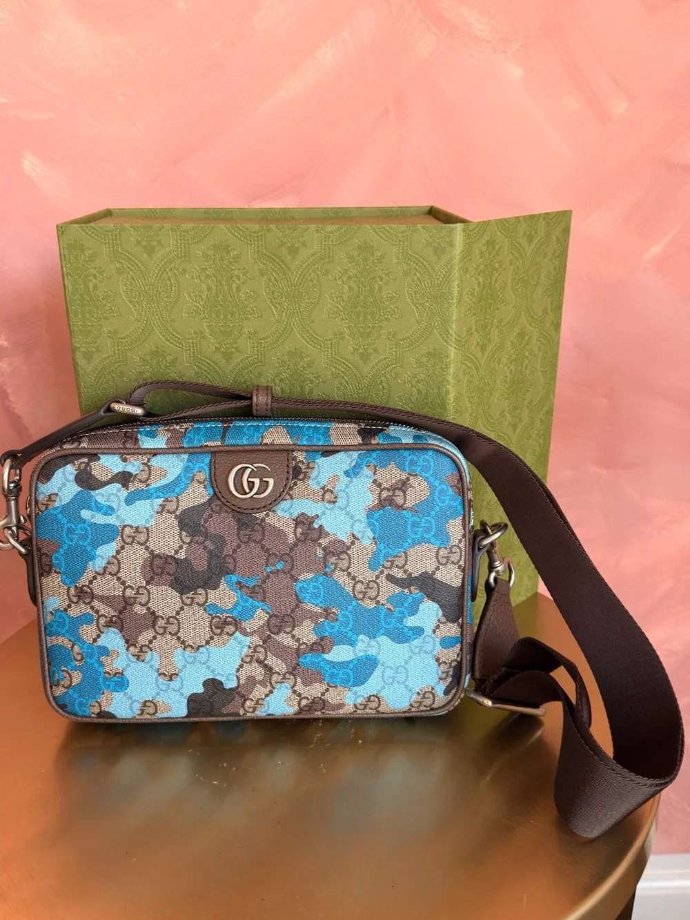Gucci Blue and Brown Camouflage GG Supreme Messenger Bag